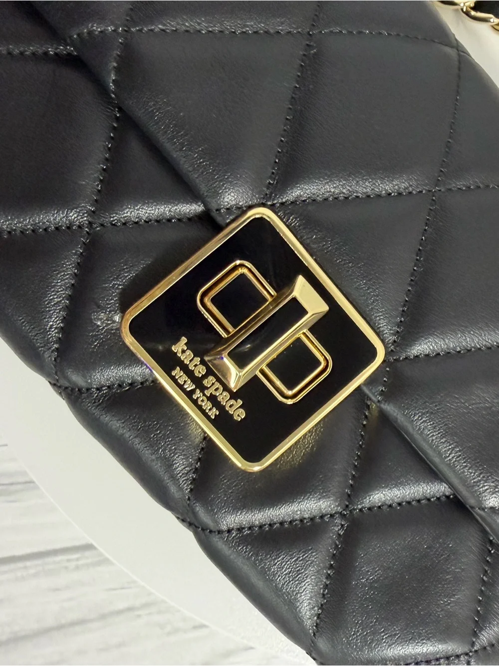 Kate Spade Carey Quilted Mini Black Leather Crossbody Gold & Dust Bag $329 — NWT - Picture 15 of 16